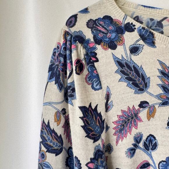 Talbots Women’s MP Puff Sleeve Merino Wool Pullover Floral Print Crewneck Soft - Picture 8 of 9